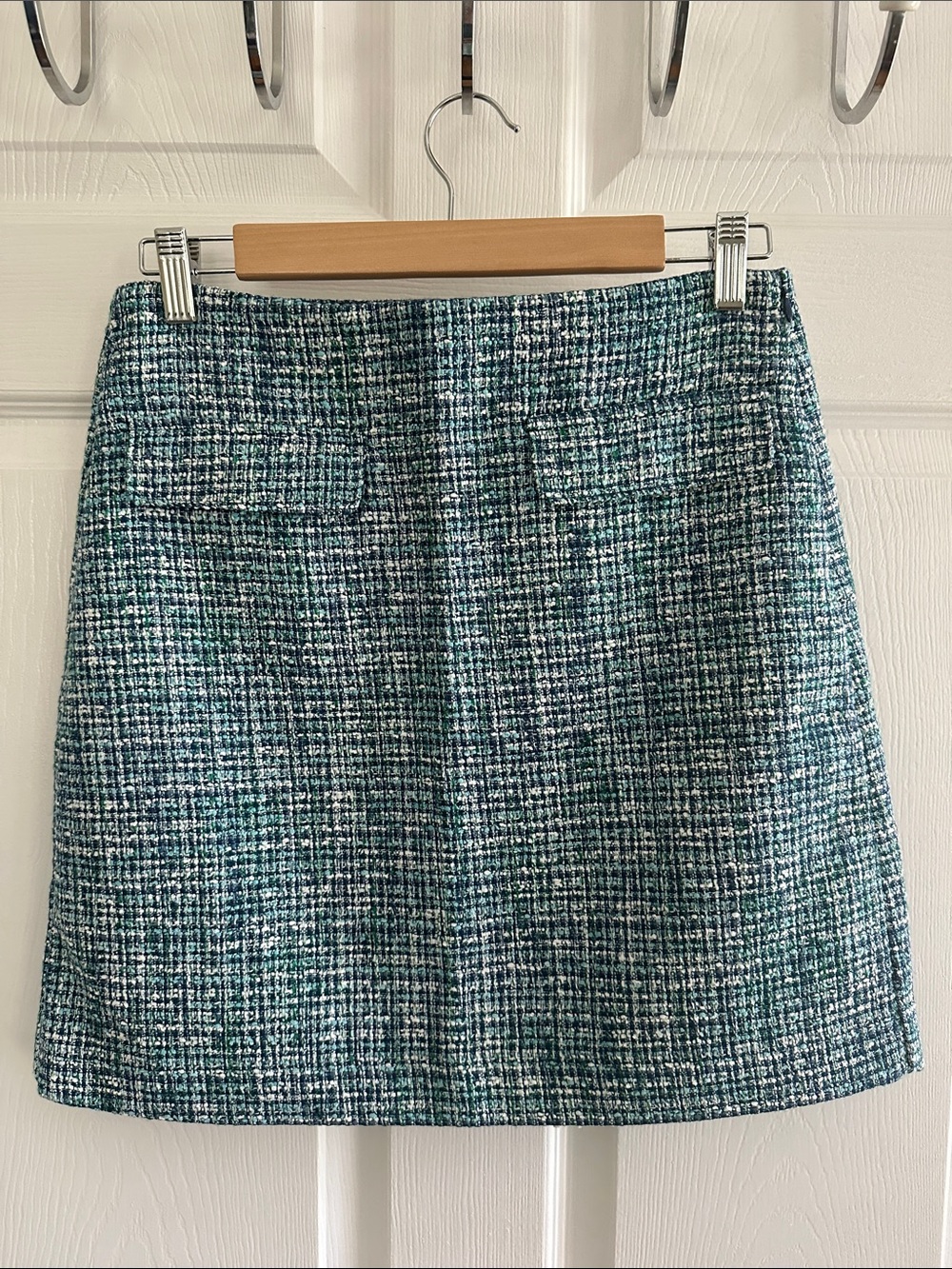 LOFT - Teal & White Tweed Mini Skirt